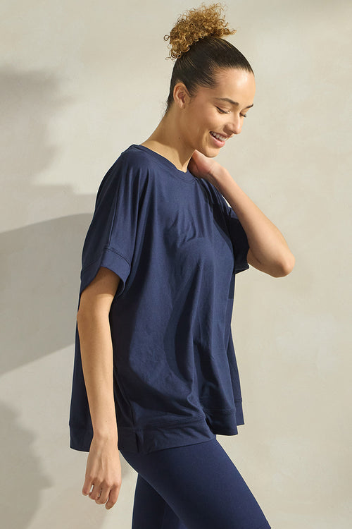 Women’s Effortless Chic Relaxed Drape Ultra Soft Short Sleeved Crew Neck Top