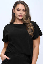 Plus Size Textured Lounge Short Sleeve Corduroy Top