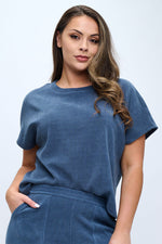 Plus Size Textured Lounge Short Sleeve Corduroy Top