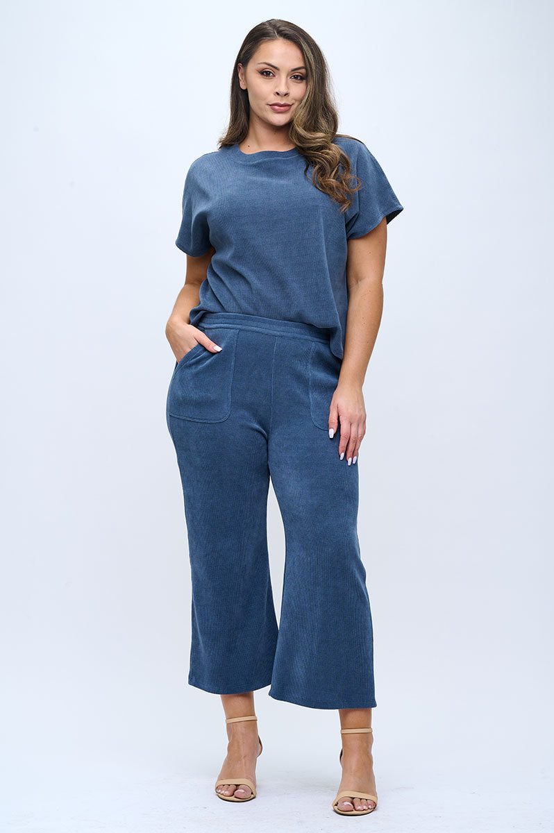 Plus Size Women's Textured Lounge Corduroy Set