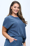 Plus Size Textured Lounge Short Sleeve Corduroy Top