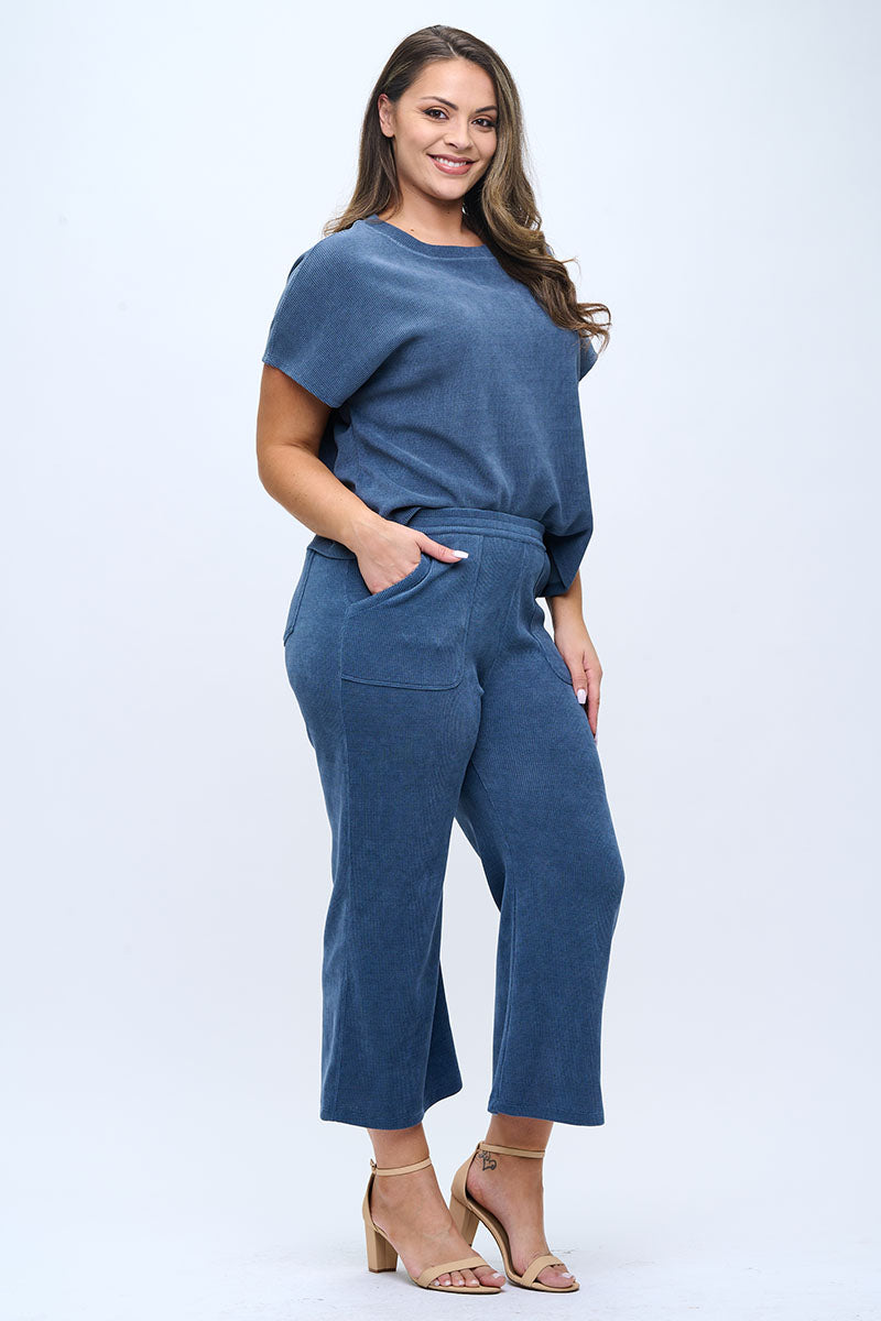 Plus Size Women's Textured Lounge Corduroy Set