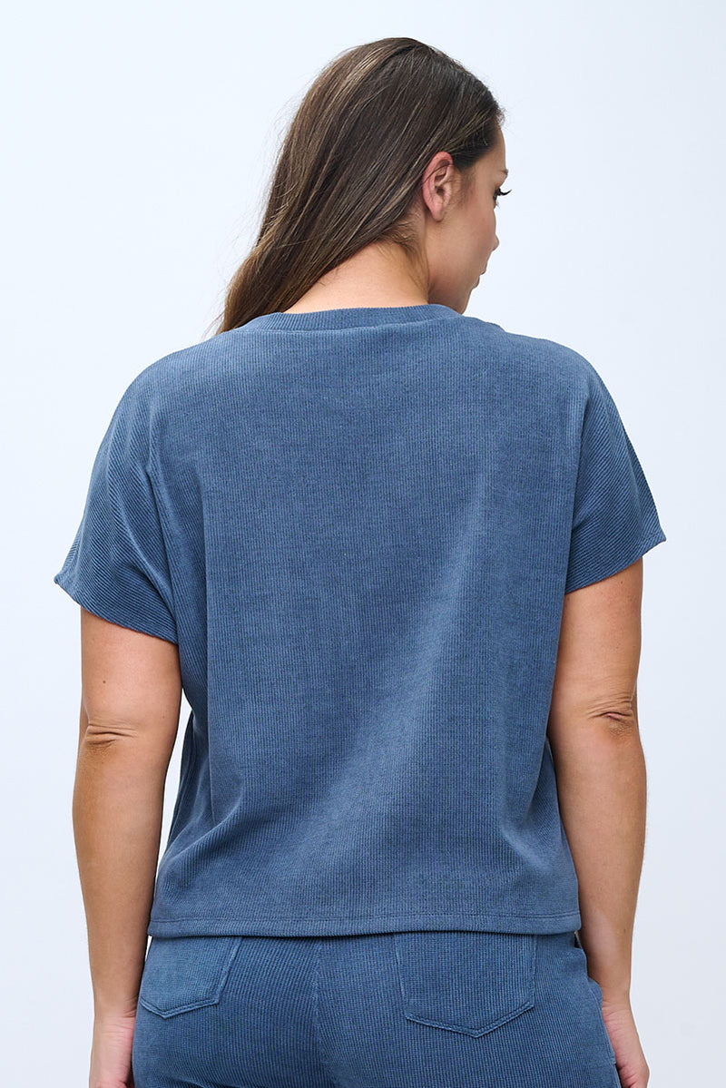 Plus Size Textured Lounge Short Sleeve Corduroy Top