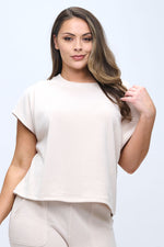 Plus Size Textured Lounge Short Sleeve Corduroy Top