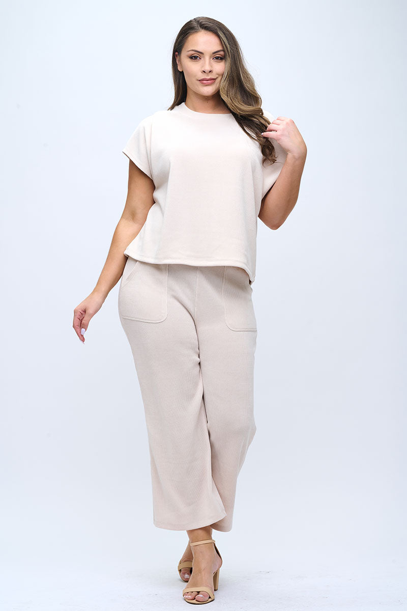 Plus Size Women's Textured Lounge Corduroy Set