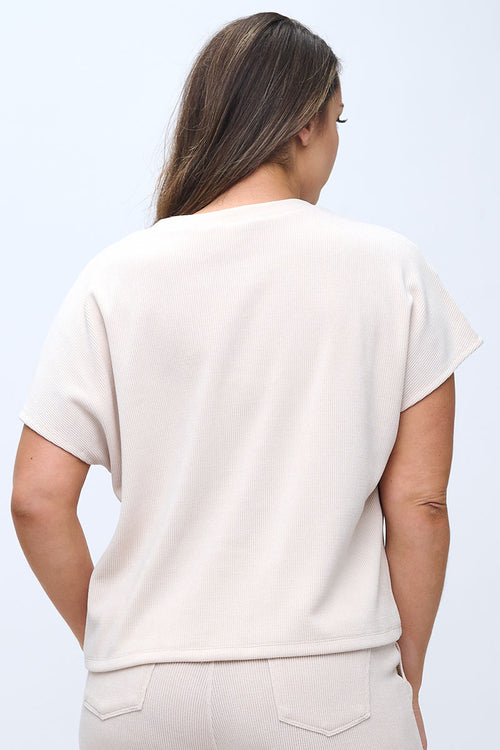 Plus Size Textured Lounge Short Sleeve Corduroy Top