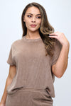 Plus Size Textured Lounge Short Sleeve Corduroy Top
