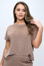 Plus Size Textured Lounge Short Sleeve Corduroy Top