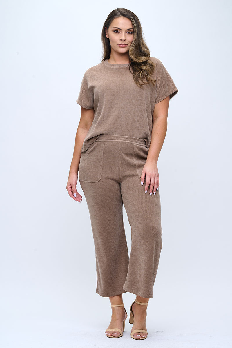 Plus Size Women's Textured Lounge Corduroy Set