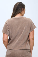 Plus Size Textured Lounge Short Sleeve Corduroy Top