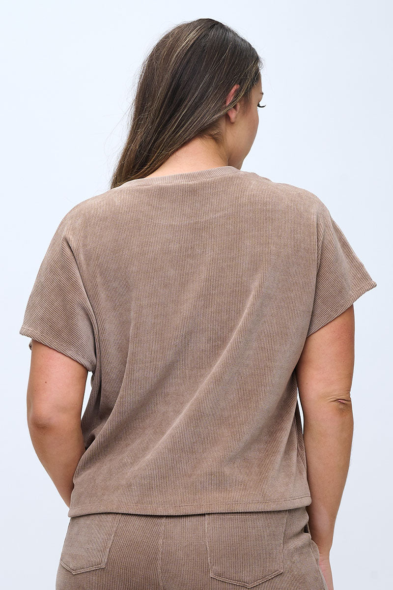 Plus Size Textured Lounge Short Sleeve Corduroy Top