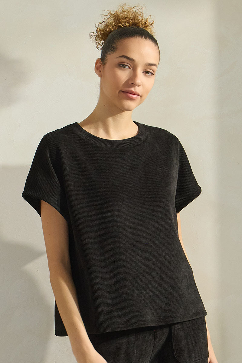 Women's Textured Lounge Short Sleeve Corduroy Top
