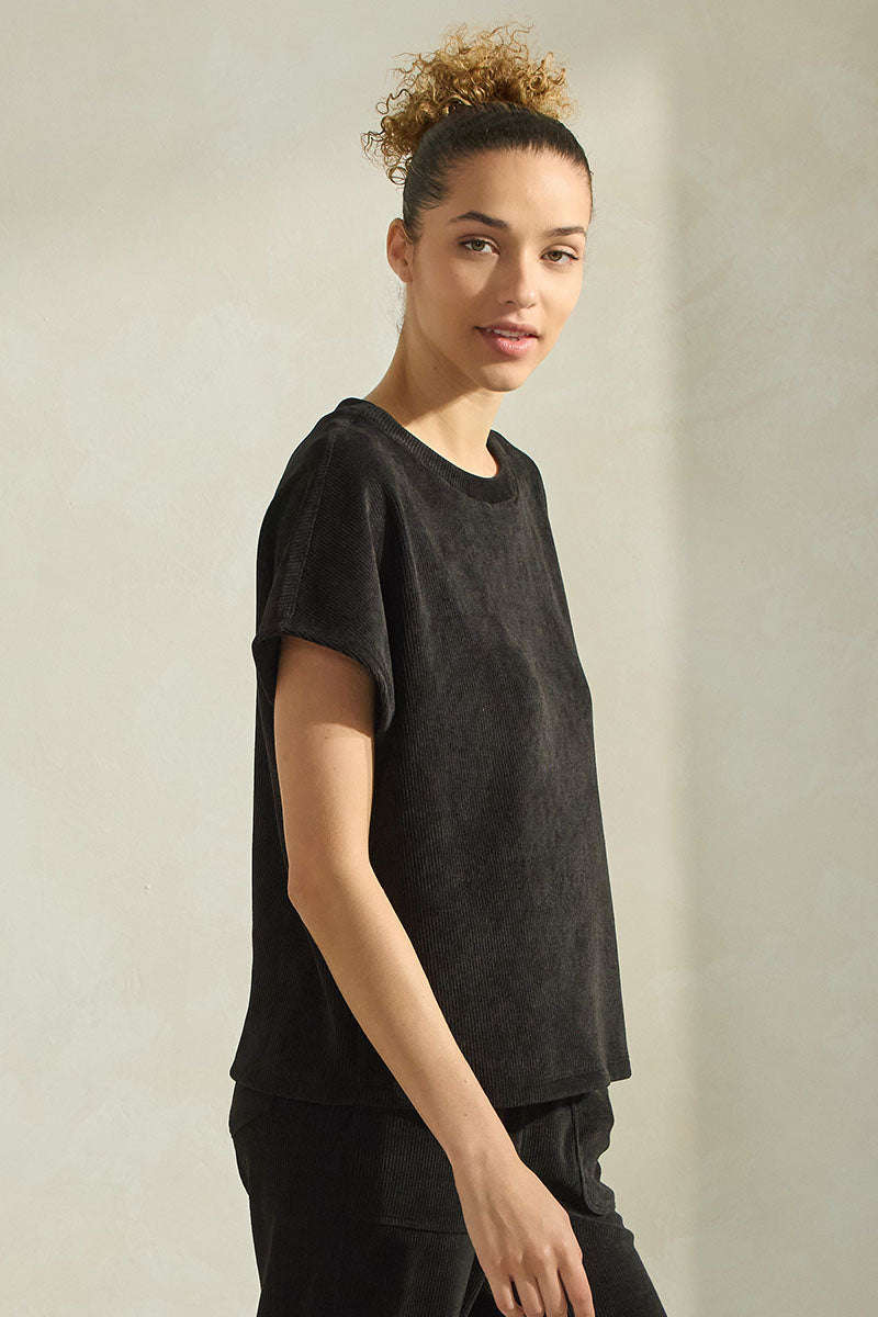 Women's Textured Lounge Short Sleeve Corduroy Top