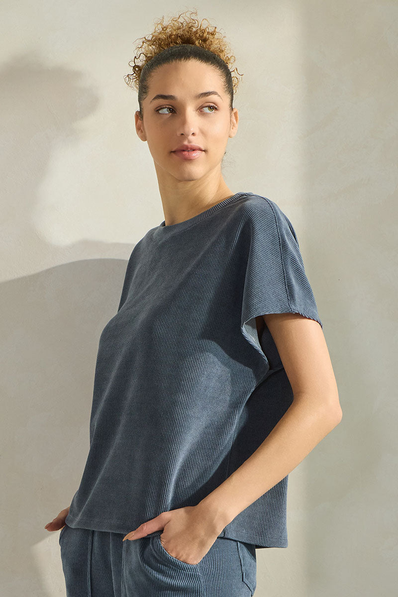 Women's Textured Lounge Short Sleeve Corduroy Top