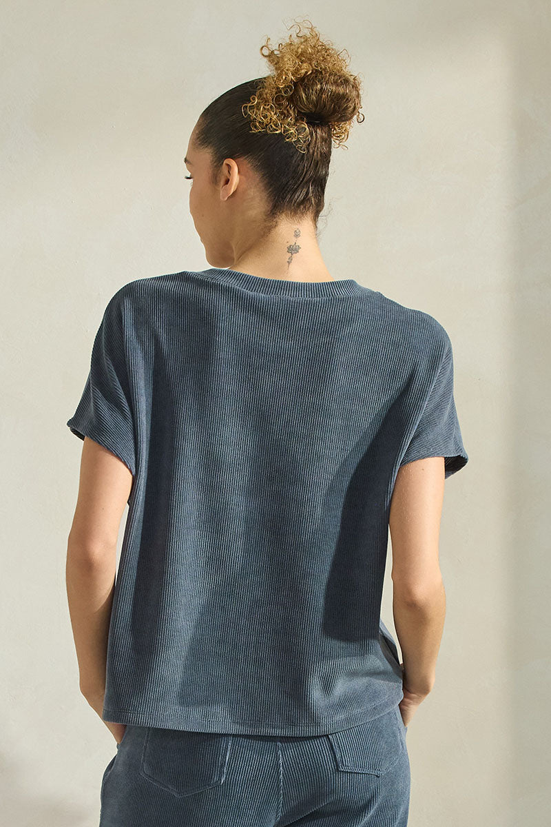 Women's Textured Lounge Short Sleeve Corduroy Top