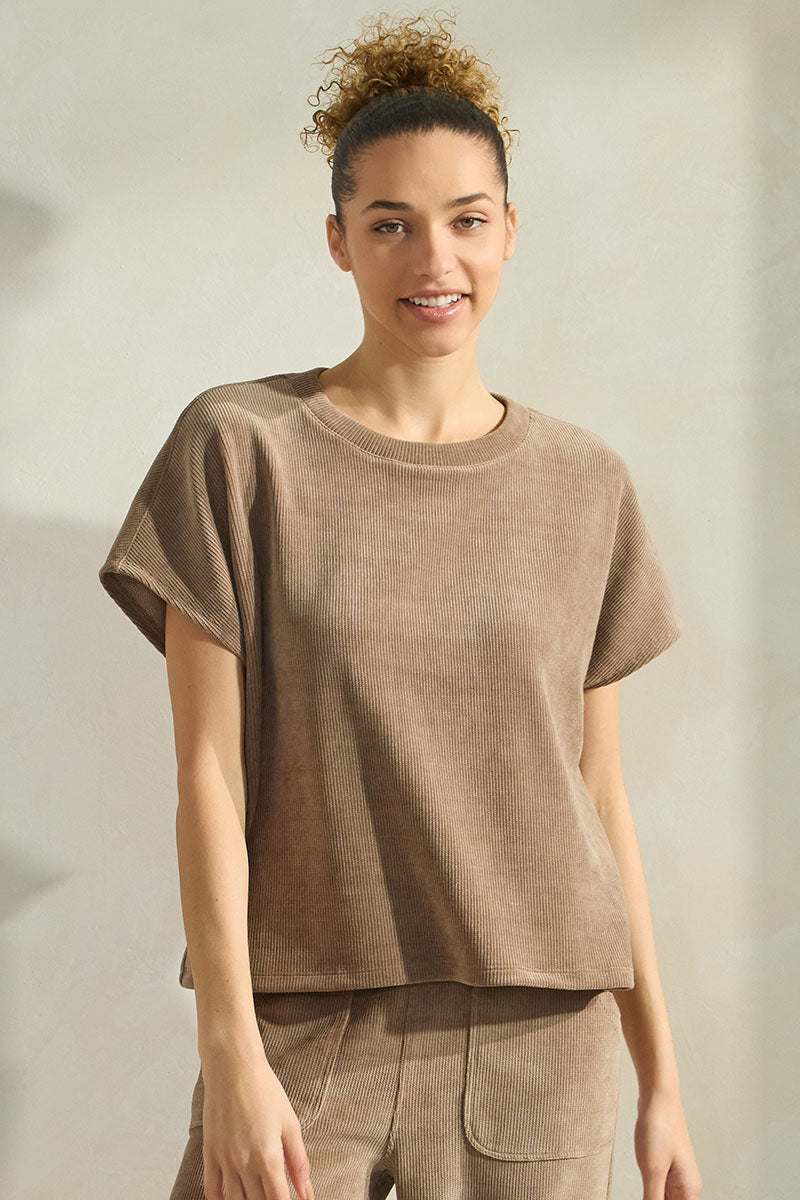 Women's Textured Lounge Short Sleeve Corduroy Top
