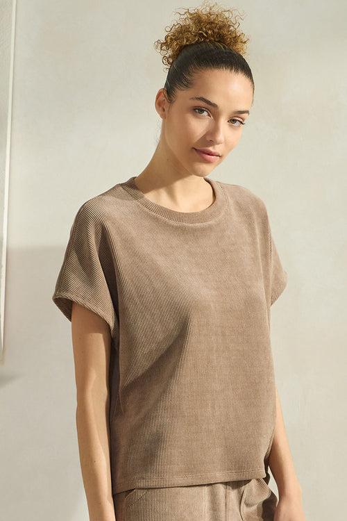 Women's Textured Lounge Short Sleeve Corduroy Top