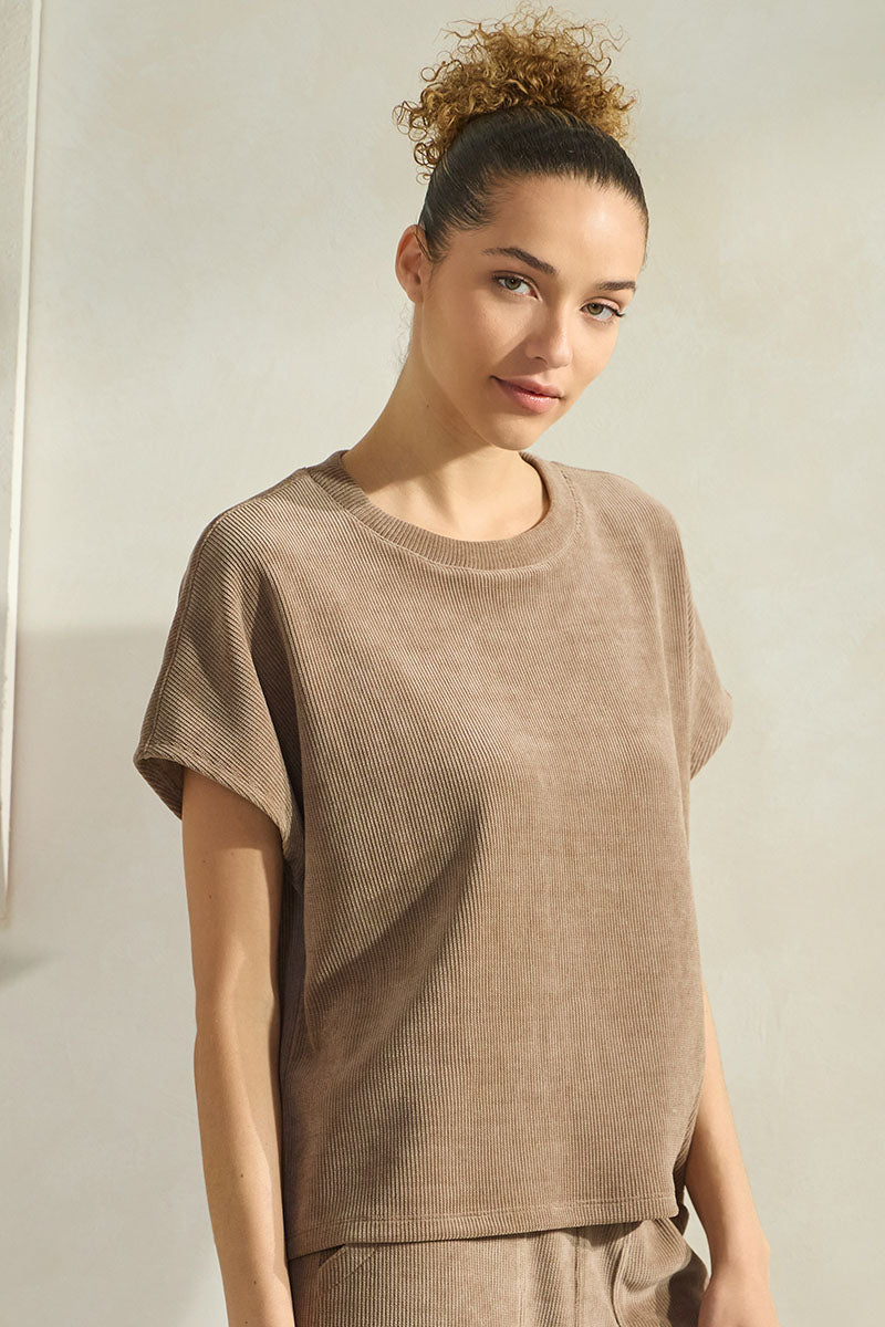 Women's Textured Lounge Short Sleeve Corduroy Top