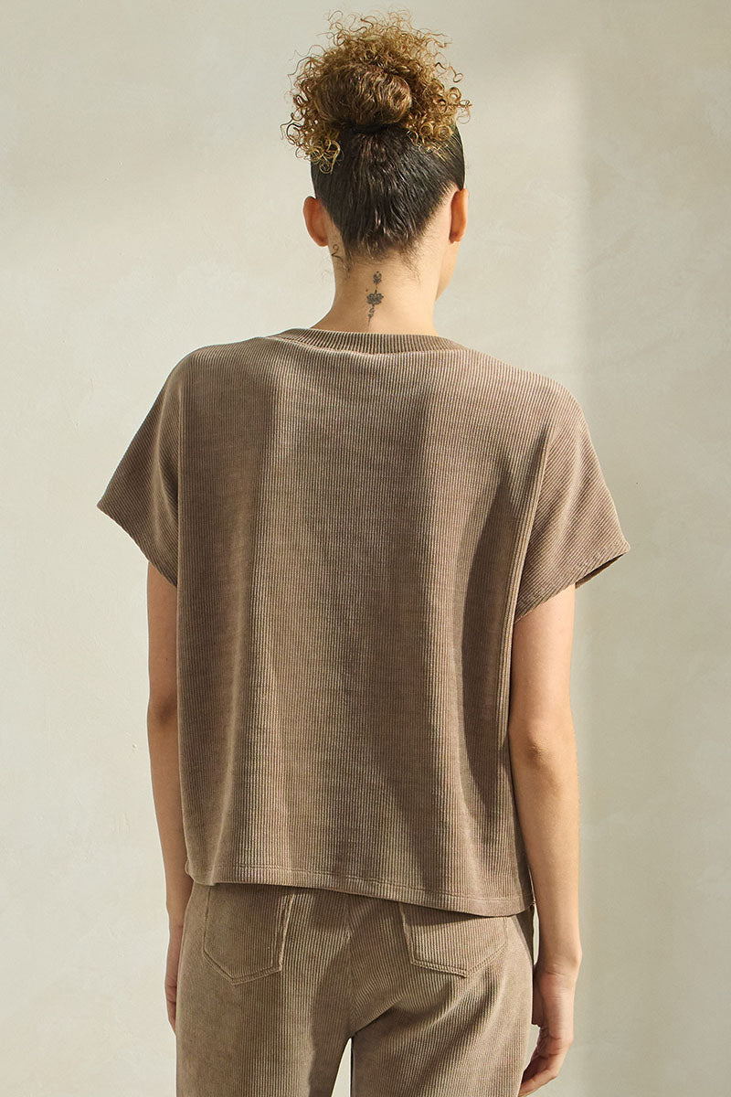 Women's Textured Lounge Short Sleeve Corduroy Top