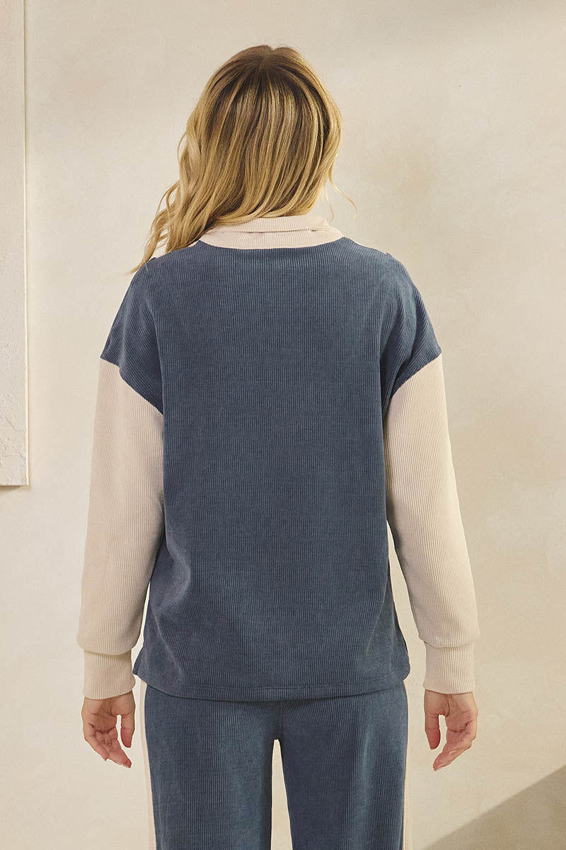 Plus Size Retro Chic Half Zip Two Tone Pullover