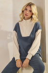 Plus Size Retro Chic Half Zip Two Tone Pullover