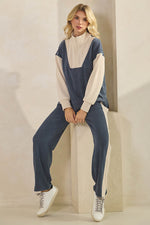 Plus Size Retro Chic Half Zip Two Tone Pullover