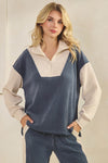 Plus Size Retro Chic Half Zip Two Tone Pullover