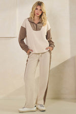 Plus Size Retro Chic Half Zip Two Tone Pullover