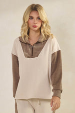 Plus Size Retro Chic Half Zip Two Tone Pullover