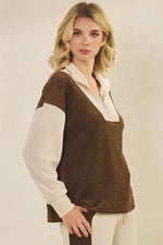 Plus Size Retro Chic Half Zip Two Tone Pullover