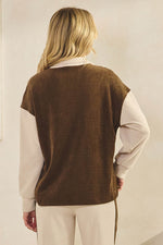 Plus Size Retro Chic Half Zip Two Tone Pullover
