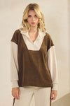 Plus Size Retro Chic Half Zip Two Tone Pullover