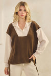 Plus Size Retro Chic Half Zip Two Tone Pullover