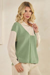 Plus Size Retro Chic Half Zip Two Tone Pullover