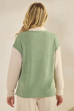 Plus Size Retro Chic Half Zip Two Tone Pullover