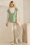 Plus Size Retro Chic Half Zip Two Tone Pullover