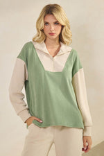 Plus Size Retro Chic Half Zip Two Tone Pullover