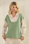 Plus Size Retro Chic Half Zip Two Tone Pullover