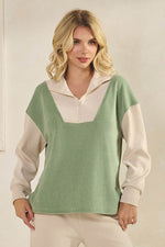 Plus Size Retro Chic Half Zip Two Tone Pullover