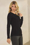 Womens Black Comfort Chic Ribbed Long Sleeve Crew Neck Top, Available in Small to X-Large