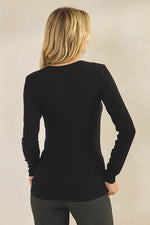 Womens Black Comfort Chic Ribbed Long Sleeve Crew Neck Top, Available in Small to X-Large