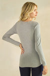 Womens Heather Gray Comfort Chic Ribbed Long Sleeve Crew Neck Top, Available in Small to X-Large