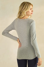 Womens Heather Gray Comfort Chic Ribbed Long Sleeve Crew Neck Top, Available in Small to X-Large