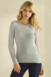 Womens Heather Gray Comfort Chic Ribbed Long Sleeve Crew Neck Top, Available in Small to X-Large