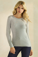 Womens Heather Gray Comfort Chic Ribbed Long Sleeve Crew Neck Top, Available in Small to X-Large