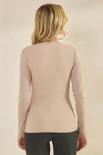 Womens Khaki Comfort Chic Ribbed Long Sleeve Crew Neck Top, Available in Small to X-Large
