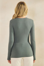 Smokey Olive Womens Comfort Chic Ribbed Long Sleeve Crew Neck Top, Available in Small to X-Large