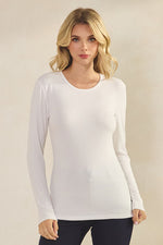 Womens White Comfort Chic Ribbed Long Sleeve Crew Neck Top, Available in Small to X-Large