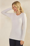 Womens White Comfort Chic Ribbed Long Sleeve Crew Neck Top, Available in Small to X-Large