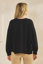 Weekend Flow Relaxed Fit Lightweight Cotton Long Sleeve Top, Black